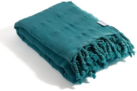 InfuseZen Große türkische Überwurfdecke in Stonewashed – 100 % türkische Bio-Baumwolle – 233,7 x 175,3 cm – weich, leicht, gemütlich – für Liebessitz, Sofa, Bett, Picknick, Yoga – sandfreie
