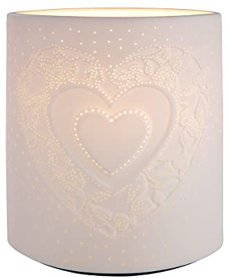GILDE Lampe Tischlampe Prickellampe - Herz Deko - Höhe 20 cm