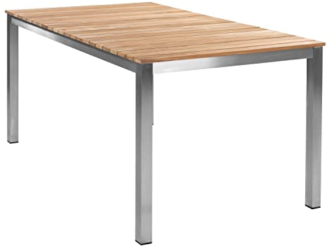 Gartentisch - für 6 Personen - 160 x 90 cm - Braun - Edelstahl - Teakholz - Esstisch Terrassentisch Balkontisch Loungetisch