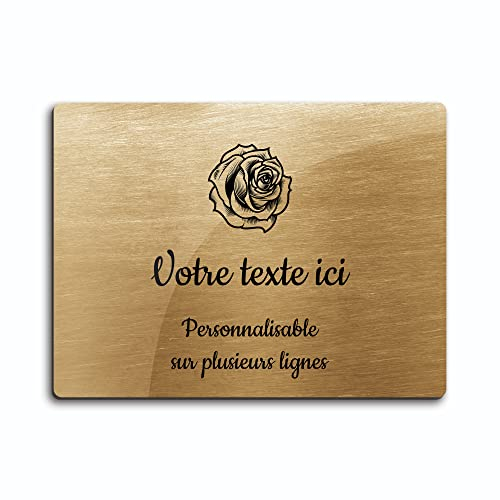 OCAP-FUNERAIRE.COM - Placa grabada funeraria, diseño de una rosa autoadhesiva (20 x 15 cm) personalizada de 1 a 3 líneas oro cepillado