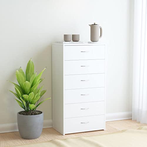 WIFESE Sideboard mit 6 Schubladen Weiß 50x34x96 cm Holzwerkstoff Kommode KüChenschrank Schrank Klein Kommode Schmal Flurschrank Schlafzimmer Kommode Flur MöBel Badschrank Schmal Regal