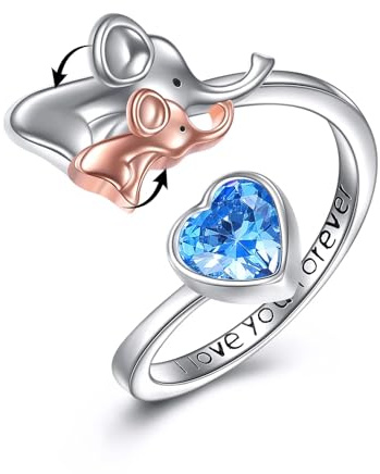 POPLYKE Mutter Tochter Elefant Fidget Ringe für Angst für Damen Sterling Silber Elefant Stimmung Ringe Geschenke für Mädchen