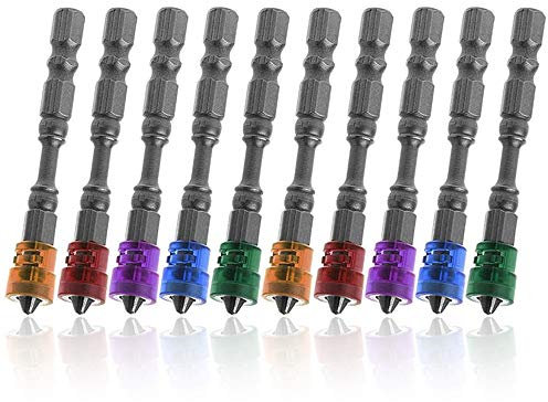 Mesee 10Pcs Hex Tige Embouts de Tournevis à Tête Cruciforme PH2 Magnétique en Acier S2 65mm Embouts de Visseuse Antidérapant avec Butée de Profondeur pour Vis de Cloison Sèche