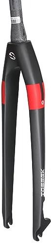 LHHL Mountain Bike Forcelle Rigide 26/27.5/29'' Fibra di Carbonio MTB Forcelle Anteriore Freno A Disco 9x100mm QR 1-1/8'' Senza Filettatura Tubo Conico (Color : Black Red, Size : 29)