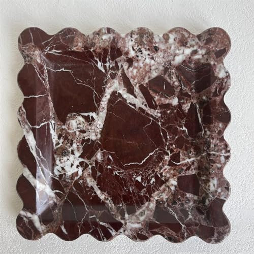 SAIDKOCC Vintage Tablett aus natürlichem Marmor, kleine Ornamente, gewelltes Tablett, handgefertigte Aufbewahrungsschale für Theke, Schminktisch, Kommode, Nachttisch und Schreibtisch (Rosa Levanto)