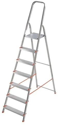 inferramenta Scala Scaletto 7 Gradini per uso professionale in Alluminio Portata 150 Kg Certificazione EN 131 Con Vano Portaoggetti