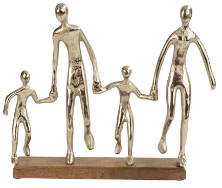 Lifestyle & More Moderne Skulptur Dekofigur Familie aus Metall auf Holzsockel stehend Silber Breite 38cm Höhe 31 cm