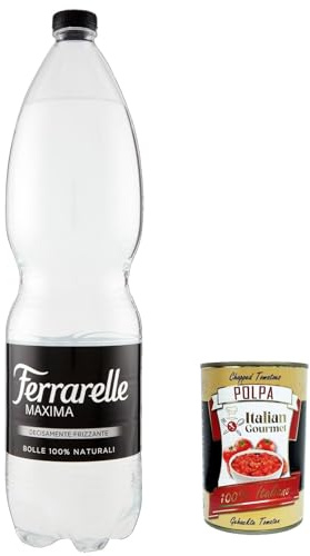 Italian Gourmet Maxima acqua minerale frizzante, Sprudel PET 12 x 1,5l Pack | natürliche Kohlensäure in Flaschen; effervescenza intensa, ideale per pasti, Gesamtnettogewicht 18 L + Kostenlos Polpa 400g