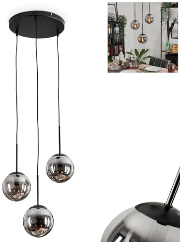 HOFSTEIN Hängeleuchte Gastor, 3-flammige Hängelampe aus Metall/Glas in Schwarz/Rauchfarben, moderne Pendelleuchte im Retro/Vintage-Design, Ø Schirme 15 cm, E14, Esszimmer, Küche, Wohnzimmer
