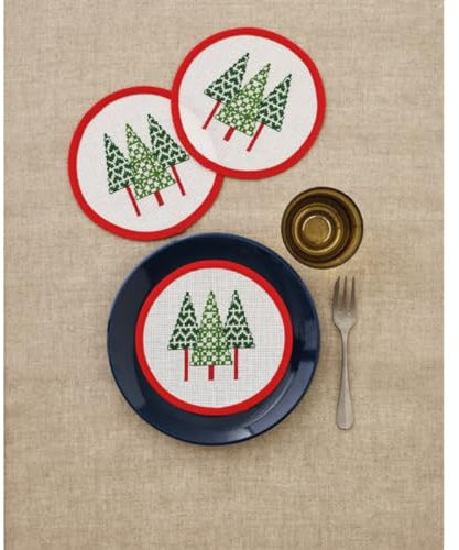Tischdeckchen 3er Set Kreuzstich Stickpackung Weihnachtsbäume Zählmuster