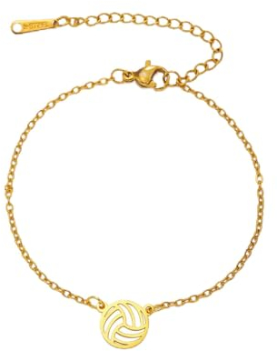 TEAMER Edelstahl-Vollyball-Halskette, zierlicher Volleyball-Anhänger, Armband, Ohrring, modischer Sportball-Schmuck für Volleyball-Liebhaber (Volleyball-Armband - Gold)