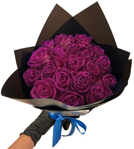 PUROXX Glitzer-Rosenstrauß, Blaue Künstliche Rose, Strauß Glänzender Rosenstrauß, Liebesgeschenk, Künstlicher Blumenstrauß Zum Valentinstag (Rosa, 30 Stück)