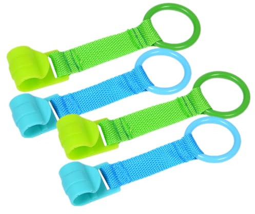 Abaodam Baby-Klimmzugringe 4 Stück Baby-Stehhilfe Kinderbett-Werkzeugring Universeller Baby-Laufstall Kinderbett-Haken Baby-Spielzeug Bettring Baby-Aufstehring Gehtrainingsgerät – Blau