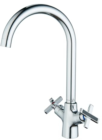 BELZ Wasserhahn Küche, Doppelgriff küchenarmatur, Mischbatterie Küche, Armatur Küche 360° Drehba, Messing Chrom