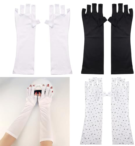 KASESSS 3 Paar UV Handschuhe Nägel, Fingerlose UV Schutzhandschuhe, Handschuhe UV Lampe Anti-Bräunung, Leichtgewicht UV Schutz Handschuhe, Maniküre Handschuhe zum Schutz der Hände vor UV-Licht