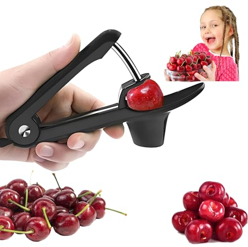 ZoneYan Deshuesador de Cerezas, Descorazonador de Cerezas de Acero Inoxidable, Picador de Cerezas, Deshuesador Cerezas Aceituna, Cherry Corer Pitter - Rápido y Fácil Saca Huesos Cerezas (negro)