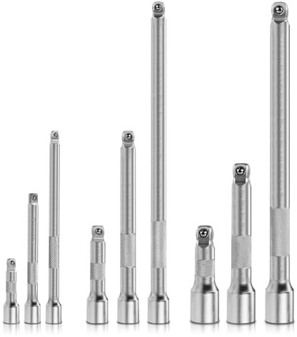 Mr.wintek 9 Pieces Wobble Extension Bar Set, 1/4 3/8 1/2 Drive Ratchet Extension Set Flexible, Chrome Vanadium Steel