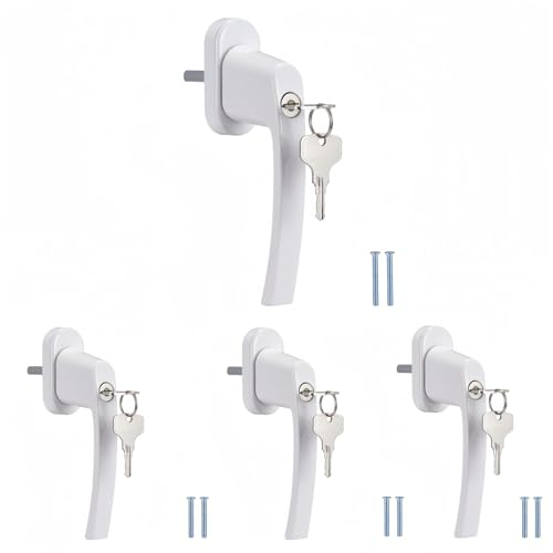 Meisax 4 maniglie per finestre con serratura, in alluminio, per finestre per bambini, con 8 chiavi, maniglie per finestre con serratura, per porta della finestra, colore bianco