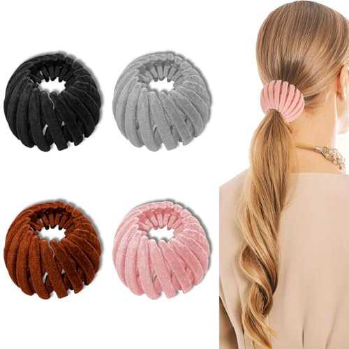 QZKJQDD 4 Stück Vogelnest Haarspange, Haarspangen Damen, Skalierbar Haarschmuck, Pferdeschwanzhalter, Duttclip für dünnes Haar, dickes Haar, feines Haar, lockiges Haar