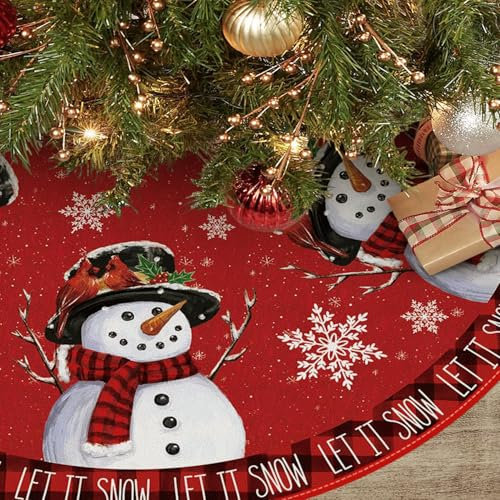 Base Albero di Natale, 120 cm, Rotonda, per Albero di Natale, Decorazione Natalizia, Vacanze, Feste, Colore Rosso e Bianco (Rosso Pupazzo di Neve)