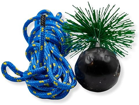 ABAZO Schornsteinbesen Set Aus Kunststoff Alle Größen Kaminbesen Plewa Keramik Edelstahl Rohr Zuggewicht Zugseil Rußbesen Kaminbürste Reinigungsset (5 Meter, 200mm)