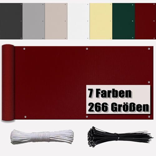 Ufamiluk Brise Vue Balcon 200x1300cm sur Mesure UV Résistant Imperméable 95% Solaire Toile Brise Vue Jardin pour Jardin et Lieu de fête Piscine VinRouge 2m de Hauteur