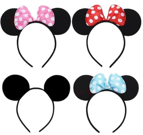 dinghaole 4 Stück Maus Ohr Stirnband, Maus Stirnband, Micky Maus Ohren Stirnbänder Neuheit Zubehör Urlaub Party Geburtstag Party Cosplay Zubehör für Erwachsene Kinder