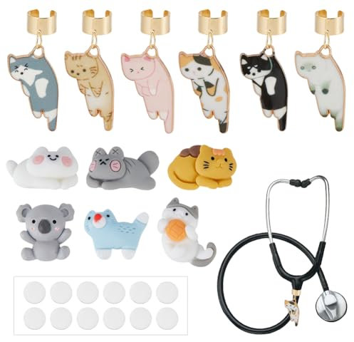 OLYCRAFT 6 Stück Katzen Stethoskop Anhänger Mit 6 Stück Tier Cabochons Aus Kunstharz Und Aufkleber Katzen Stethoskop Anhänger Für Namensschilder Stethoskop Anhänger Stethoskop Zubehör
