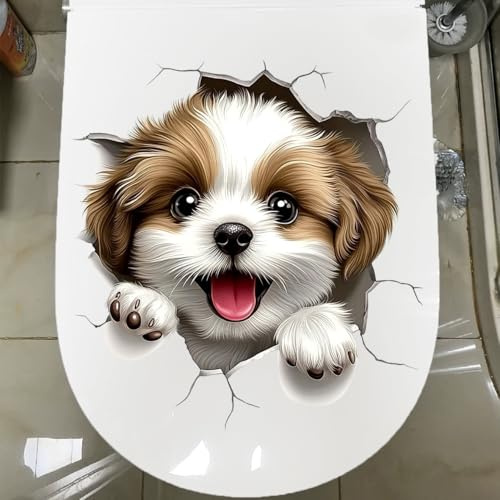 1 Stück 3D Tier-WC-Aufkleber - Selbstklebendes wasserfestes abziehbares Hunde-Katzen-Badezimmer & Tür Wandaufkleber, kreativer lustiger WC-Tank-Aufkleber, Badezimmerzubehör, Wohnaccessoires (Brauner