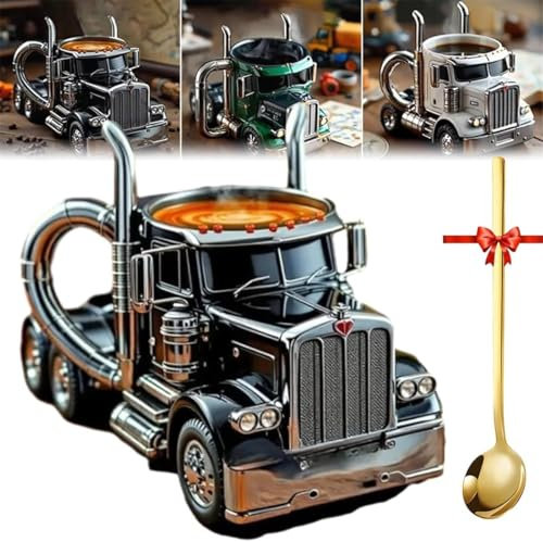 Wbietu Handgefertigte LKW-Kaffeetasse, 325 ml, halbaufliegerförmige Keramik-Kaffeetasse, LKW-Fahrer-Geschenke für LKW-Fahrer, Männer, einzigartiges Geschenk für Kaffee- und Lkw-Liebhaber (schwarz)