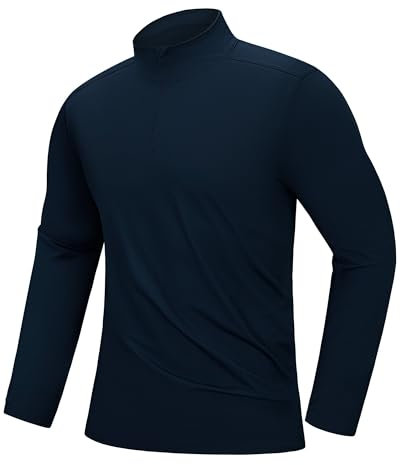 33,000ft Men's Active Sports Shirts Long Sleeve Running Top Quick-Dry Training Golf Tops Light Sweatshirts Breathable Pullover 1/4 Zip Gym Clothing for Fitness HikingNavy Blue L