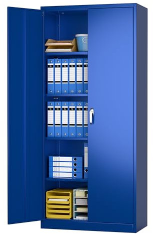 SUPEER Aktenschrank,Metallschrank mit 4 höhenverstellbaren Fachböden,Stahlblech Pulverbeschichtung,Stahlschrank für Werkzeuge,Garage180 x 80 x 40 cm(Gelb)