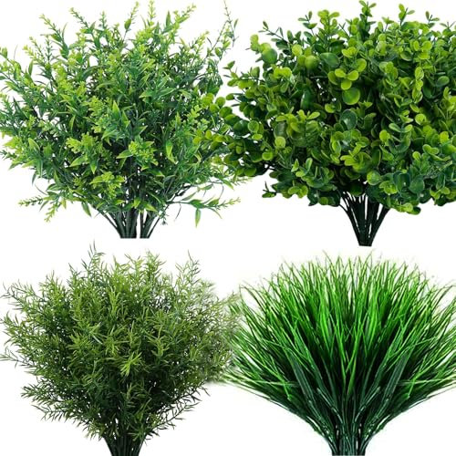 TIHEDES Artificial Greenery Plants Outdoor UV Resistant Fake Plants Boxwood Shrubs Grass,18 Bundles for Farmhouse Home Garden Office Patio Backyard Wedding and Indoor Outdoor Decoration(TYPE H)