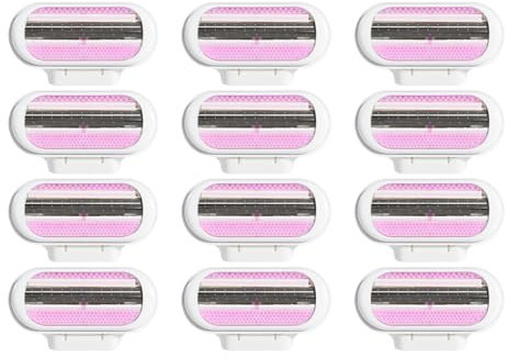 12 Stück Rasierklingen Damen, Smooth Ersatzklingen Damenrasierer Set mit Feuchtigkeitsspendenden Schutzkissen, Rasierklingen Rasierer Frauen für Empfindliche Haut und Intimbereich (Rosa)