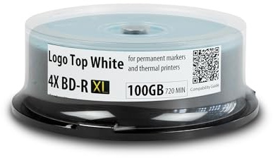 Ritek BD-R XL BDXL - Confezione da 25 supporti di archiviazione a triplo strato, 4X, logo top, termici, 100 GB, registrabili in mandrino