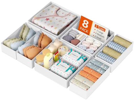 DIMJ Cajones Organizador Caja de Almacenamiento - Organizador de Armario Tela Plegable, Armario Organizador Armario Armario para Ropa, Ropa Interior de Bebé, Calcetines, Corbatas, 8 Piezas, Blanco
