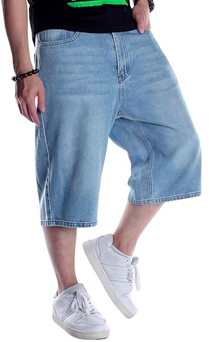 LuminBlaze Baggy Jeans Shorts Herren Loose Fit Vintage Weite Beinform Jorts Y2K Streetwear Hip Hop Casual Lange Denim Shorts