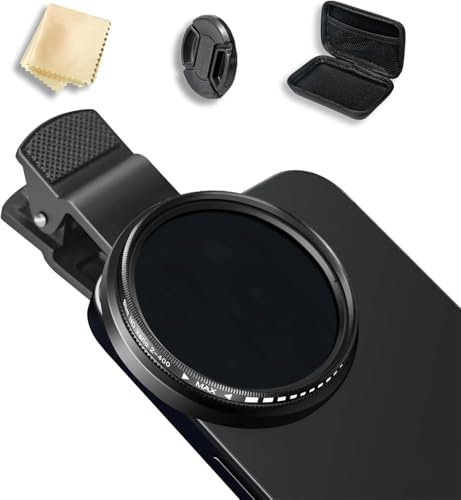 52mm Variabler ND2-400 Filter mit ultradünnem, mehrschichtig einstellbarem, neutraler Dichte-Klemmobjektiv, kompatibel mit iPhone 15 14 13 12 11, Google Pixel und Smartphones