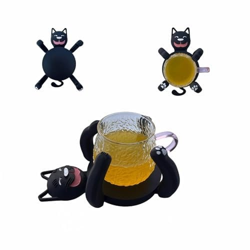 3D Printed Cat Coasters with Moving Legs& Paws | Cute Cat Mug Holders that Hug Cups | Heat-Resistant Drink Coasters for Coffee Tables | Outdoor-Friendly Pet Lover Gifts| Mug Coasters (black)