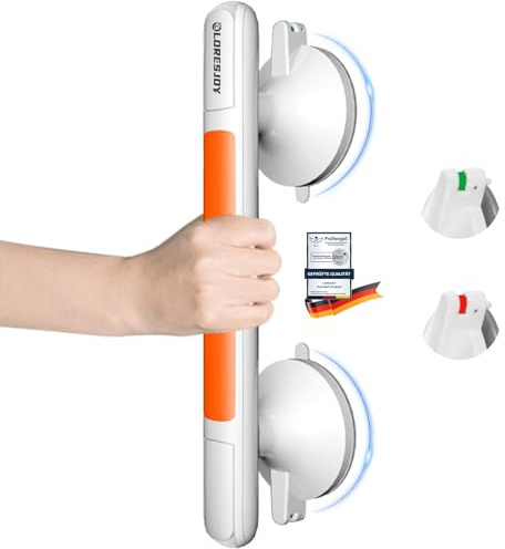 LORESJOY Ventouse de Poignée Douche, Poignée Ventouse pour Salle de Bain | Poignée Baignoire de Sécurité, Barre d'Appui Salle de Bain, Barres d'appui de Douche pour Seniors(Orange)