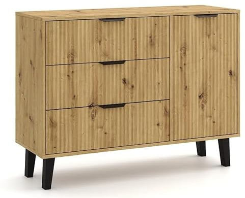 BDW - Kommode mit Schubladen - Sideboard Wohnzimmer Scandi - 110 cm breit, 81,5 cm hoch - für Schlafzimmer, Kinderzimmer, Jugendzimmer, Flur - aus Solider laminierter Möbelplatte - Eiche Artisan