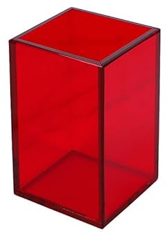 Globellapro 7 * 7 * 10cm Acrylic Pen Holder For Desk,Red Acrylic Pen Pot Makeup Brush Holder Non-Slip Square Pencil Cup For Office/Home/School Supplies