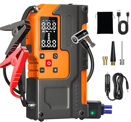 5000A Jump Starter Power Pack with 150PSI Car Tyre Inflator Air Compressor |10000mAh Car Battery Booster Jump Starter(9L Petrol/7L Diesel Engines) Portable 12V Battery Pack Jump Box with LED Light