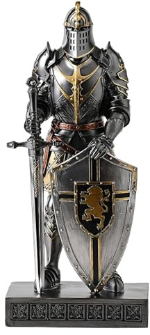 HDMbigmi King's Guard Knight with Shield Desktop Accessories Statue Medieval Knight Ornament Paperweight for Office and Home Top Collection as Gift 12.60 Inch (Iron)
