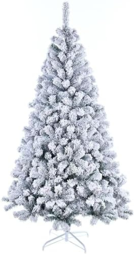 VIROSA Xmas Snow Flocked Artificial Christmas Tree With Foldable Stand, Premium Spruce with Realistic Branches, Metal Stand, Indoor Holiday Decoration, 7FT 800 Tips (213 CM)
