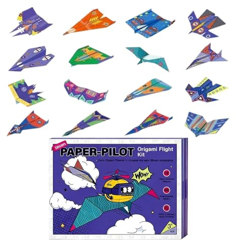 Paper Airplane Kit - Creative Folding Sheets of 16 Patterns | Sheet of Craft Paper for Airplanes for Travel, Holiday, School, Family Classroom, Indoor Learning, Birthday, 6