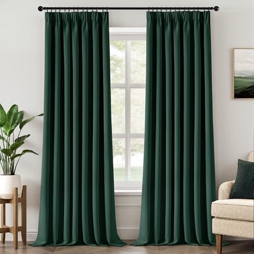 MIULEE Verdunklungsvorhang mit Kräuselband Blickdicht B140 H245 Dunkelgrün | 2er Set blickdichter Verdunklungsvorhang mit Kräuselband, thermo, modernes Design, dekorativ für Wohnzimmer und Schlafzimmer