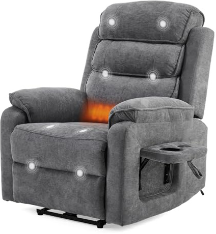 Karl home Recliner Armchair, Electric Reclining Chair Lounge Sofa,Dark Grey | with Massage & Heat, Extended Footrest, Wireless Charging Device, Type C+USB Ports, Cup Holder, Side Pocket