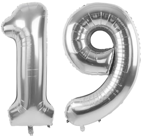 40 Zoll Silber Luftballons Zahlen 19 Silber Ballon 19. Geburtstag Deko Folienballon Zahl 19 Riesenzahl Ballon 19 Party Hochzeit Jubiläumsdekorationen Geburtstag Nummer 19/91