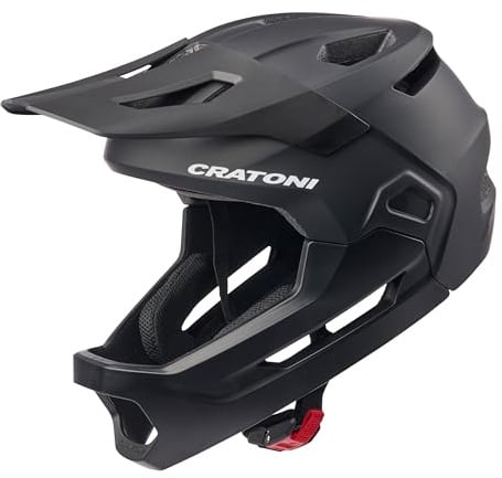 Cratoni Jugenhelm Madcat Fullfacehelm Fahrradhelm Kinnbügel S/M 49-56 MTB Kinderhelm Downhillhelm (Black)